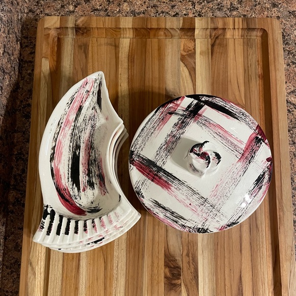 Vintage 1960’s MCM California Pottery #222 Snack Tray Set - Picture 8 of 9